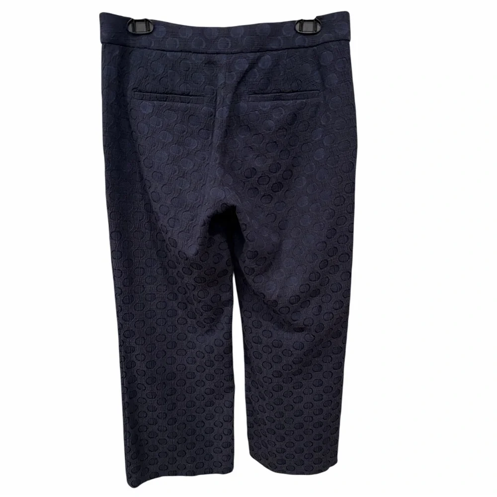 Ann Taylor Navy Jacquard Crop Wide Leg Pants Textured Trouser Size 2